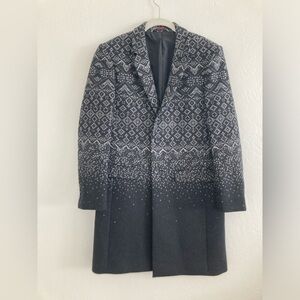 Hugo Boss 100% Virgin Wool Long Coat Black White Lined Winter Trench 38R